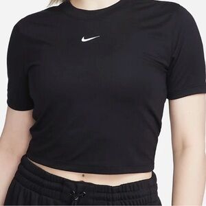 Nike Women's Black Crop Top with White Logo